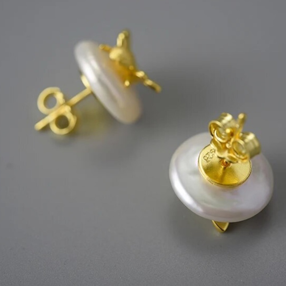 Artisan Handmade Dainty 925 Silver Natural Pearl Bee The Zechari Earrings - Picture 5 of 5